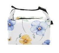 Cute Pansy White Girls Lunch Bags Waterproof Family Lunchbox for Outdoor Travel