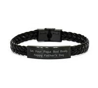 Cute Papa Gifts, Get Your Papa BOD Ready. Happy, Love Braided Leather Bracelet for Father, Engraved Bracelet from Daughter, Gift Ideas for Son, Gifts for Teenage Son, Birthday Gift for Son, Christmas