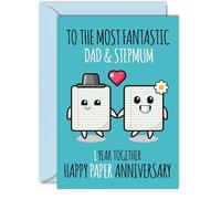 Cute Paper Anniversary Card for Dad & Step Mum - 1 Year Together - Happy 1st Wedding Anniversary Cards for Step Mum Dad, A5 Greeting Cards Anniversaries