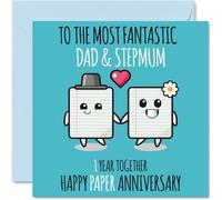 Cute Paper Anniversary Card for Dad & Step Mum - 1 Year Together - Happy 1st Wedding Anniversary Cards for Step Mum Dad, 145mm Greeting Cards Anniversaries
