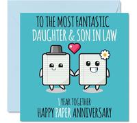 Cute Paper Anniversary Card for Daughter & Son In Law - 1 Year Together - Happy 1st Wedding Anniversary Cards for Son In Law Daughter, 145mm Greeting Cards Anniversaries