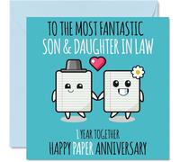 Cute Paper Anniversary Card for Son & Daughter In Law - 1 Year Together - Happy 1st Wedding Anniversary Cards for Daughter In Law Son, 145mm Greeting Cards Anniversaries
