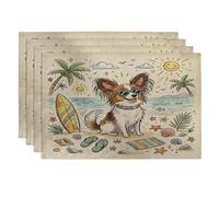 Cute Papillon Dog Placemats Set of 4, 12x18 Inch, Coastal Beach Shells 4Pcs Seasonal Table Mats for Dinning, Pet Holiday Home Kitchen Decor