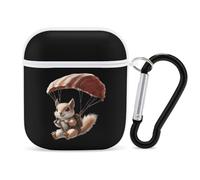 Cute Parachute Squirrel Cute Earbuds Case Compatible with Airpods 1/2 Wireless Headphones Cover with Carabiner
