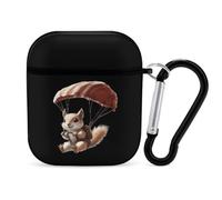 Cute Parachute Squirrel Cute Earbuds Case Compatible with Airpods 1/2 Wireless Headphones Cover with Carabiner