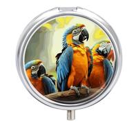Cute Parrots Pill Box, 3 Compartment Small Pill Case Waterproof Travel Pill Organizer for Pocket Or Purse Portable Mini Medicine Tablet Vitamin Holder Pill Case