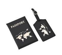 Cute Passport Cover For Women/Men,Women Passport Horder Luggage Tag Set,Passport and Vaccine Card Holder,PU Leather Travel Essentials Passport Cover Case, Black, Cute