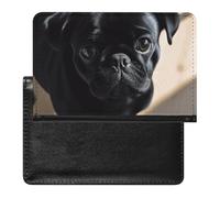 Cute Passport Holder for Travel,Personalized Multi-Functional Passport Cover with Card Slots,Slim Black Pug Dog Puppy Printed Passport Wallet for Women Men