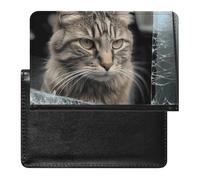 Cute Passport Holder for Travel,Personalized Multi-Functional Passport Cover with Card Slots,Slim Cat Smashes Glass in Car Printed Passport Wallet for Women Men