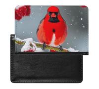 Cute Passport Holder for Travel,Personalized Multi-Functional Passport Cover with Card Slots,Slim Cardinal Birds Snow Cranberries Printed Passport Wallet for Women Men