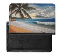 Cute Passport Holder for Travel,Personalized Multi-Functional Passport Cover with Card Slots,Slim Coconut Palm Tree Sandy Beach Printed Passport Wallet for Women Men