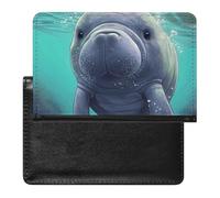 Cute Passport Holder for Travel,Personalized Multi-Functional Passport Cover with Card Slots,Slim Cute Sea Animal Manatee Printed Passport Wallet for Women Men