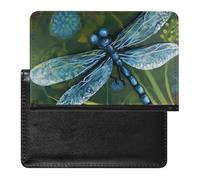 Cute Passport Holder for Travel,Personalized Multi-Functional Passport Cover with Card Slots,Slim Hand Painted Blue Dragonfly Printed Passport Wallet for Women Men