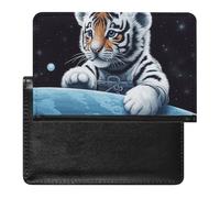 Cute Passport Holder for Travel,Personalized Multi-Functional Passport Cover with Card Slots,Slim Little Tiger in Space Printed Passport Wallet for Women Men