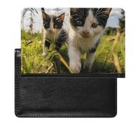 Cute Passport Holder for Travel,Personalized Multi-Functional Passport Cover with Card Slots,Slim Little Cat on The Grass Printed Passport Wallet for Women Men