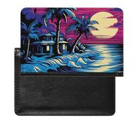 Cute Passport Holder for Travel,Personalized Multi-Functional Passport Cover with Card Slots,Slim Palm Trees And Water Printed Passport Wallet for Women Men