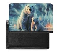Cute Passport Holder for Travel,Personalized Multi-Functional Passport Cover with Card Slots,Slim Polar Bears Northern Lights Printed Passport Wallet for Women Men