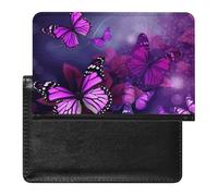 Cute Passport Holder for Travel,Personalized Multi-Functional Passport Cover with Card Slots,Slim Purple Butterflies Printed Passport Wallet for Women Men
