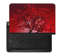 Cute Passport Holder for Travel,Personalized Multi-Functional Passport Cover with Card Slots,Slim Red Cherry Blossom Printed Passport Wallet for Women Men