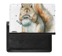 Cute Passport Holder for Travel,Personalized Multi-Functional Passport Cover with Card Slots,Slim Squirrel Holding Teapot Printed Passport Wallet for Women Men