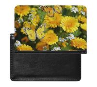 Cute Passport Holder for Travel,Personalized Multi-Functional Passport Cover with Card Slots,Slim Yellow Butterfly And Daisies Printed Passport Wallet for Women Men