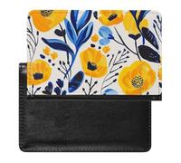 Cute Passport Holder for Travel,Personalized Multi-Functional Passport Cover with Card Slots,Slim Yellow And Blue Flowers Printed Passport Wallet for Women Men