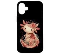 Cute Pastel Axolotl With Vintage Floral Crown Case for iPhone 16 Plus