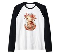 Cute Pastel Axolotl with Vintage Floral Crown Raglan Baseball Tee