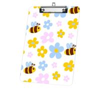 Cute Pastel Bee Flower Acrylic Clipboard with Silver Low Profile Clip Clipboard A4 Decor Office Equipment Gift Clip Boards for Teacher Nurses Woman Men Teens Birthdays Valentins Easter