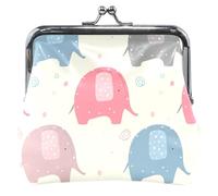 Cute Pastel Colors Elephants Beige Leather Coin Purse Women Cute Buckle Kiss Lock Girls Change Coin Wallet, Cute Pastel Colors Elephants Beige, Classic