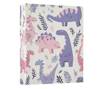 Cute Pastel Dino 1-1/2 Inch Binders 3 Ring Round Ring Binder with Anti-Slip Clip Basic Binder Notebook for Work School Office, 1 Pack