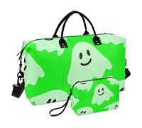 Cute Pastel Green Ghosts Duffel Bag Womens & Make up Pouch Set of 2, Decorative Womens Gym Dance Bag Carry on Bags for Airplanes