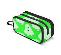 Cute Pastel Green Ghosts Pencil Case Zipper Pencils Pouch Classroom Pen Bag Boys Funny Pencil Storage Bag Preppy Office College School Supplies 8.86x3.54x4.33in