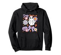 Cute Pastel Halloween Ghost Art - Flowers Pumpkin Kawaii Pullover Hoodie
