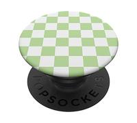 Cute Pastel Pea Green Off White Checker Pattern Design PopSockets Swappable PopGrip