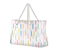 Cute Pastel Pencil Pattern Sandproof Zipper Tote Bag with side pocketes Bags With Zipper for beach&school&work