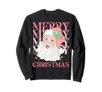 Cute Pastel Pink Santa Merry Christmas Retro Holiday Design Sweatshirt