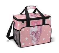 Cute Pastel Pink Skull with A Bow Camping Cooler Bag Insulated Beach Coolers Portable Leak Proof Bags with Shoulder Strap
