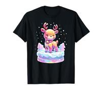 Cute Pastel Reindeer Kawaii Christmas Snow Globe Scene T-Shirt
