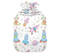 Cute Pastel Rocket White Hot Water Bottles with Soft Cover Hot Water Bag for Menstrual Cramps Small