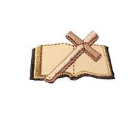 Cute-Patch 1 3/4" Open Bible with Cross Brown Embroidered Iron on Patch Christian Emblem