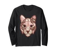 Cute Patchwork Bobcat Floral Animal Collage Folk Art Graphic Long Sleeve T-Shirt