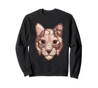 Cute Patchwork Bobcat Floral Animal Collage Folk Art Graphic Sweatshirt