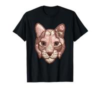 Cute Patchwork Bobcat Floral Animal Collage Folk Art Graphic T-Shirt