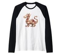Cute Patchwork Dragon Rustic Vintage Quilting Fantasy Raglan Baseball Tee