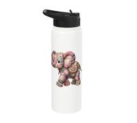 Cute Patchwork Elephant Floral Quilted Art Stainless Steel Insulated Water Bottle