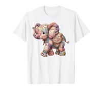 Cute Patchwork Elephant Floral Quilted Art Value Graphic T-Shirt