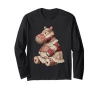 Cute Patchwork Hippo with Lace Hearts Rustic Vintage Long Sleeve T-Shirt