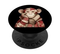 Cute Patchwork Monkey Vintage Animal Portrait Style PopSockets Adhesive PopGrip