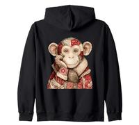 Cute Patchwork Monkey Vintage Animal Portrait Style Zip Hoodie
